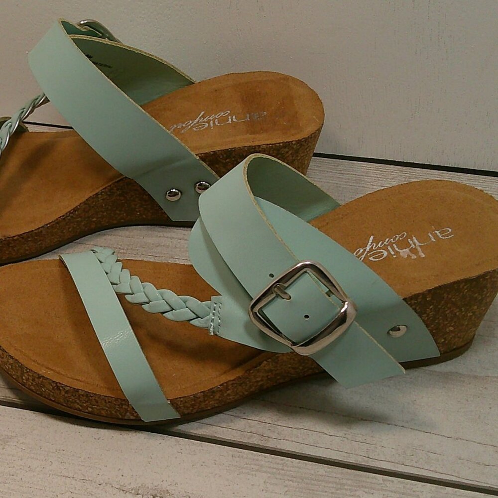 Annie Comfort Light Aqua Boho Summer Cork Coastal Wedges Braided Strap SZ 6.5 - Picture 8 of 13